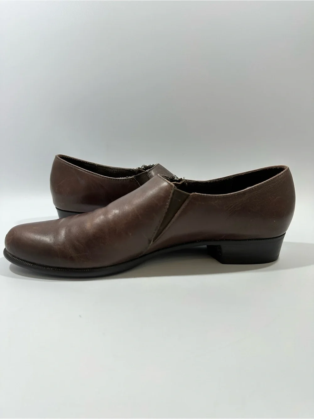 Munro American Brown Leather Side Zip Comfort Shoes Made USA Women 7.5 SS